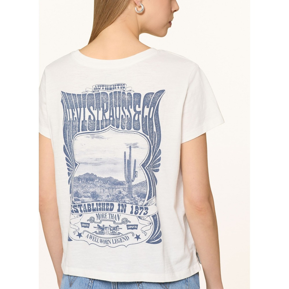 Levis‎ Womens Graphic T-Shirt White Cotton Desert Cactus Back Print Small
